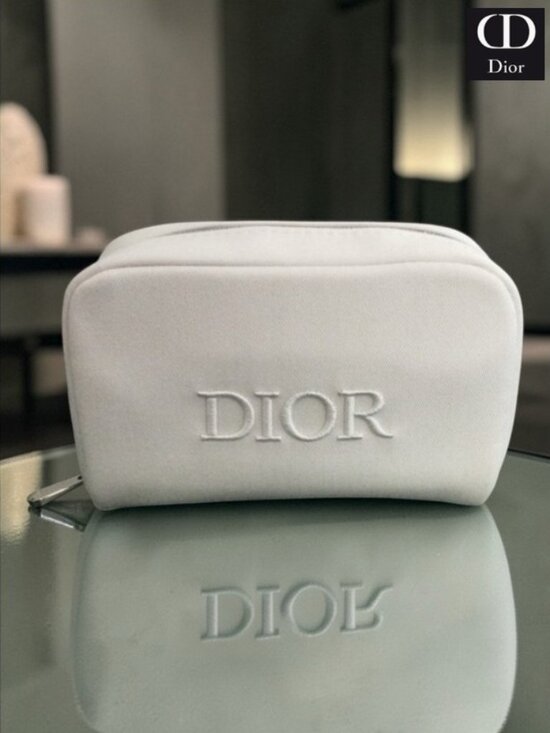Dior Handbags - DIOR Ivory Embroidered Logo Pouch – Cosmetic/Travel Case